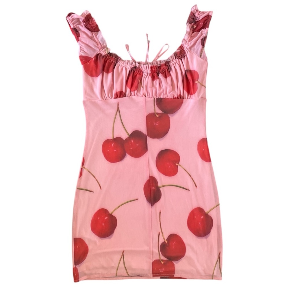 NWOT Kimchi Blue UO Cherry Bianca Mesh Mini Dress Pink Red Size Small - Picture 6 of 6